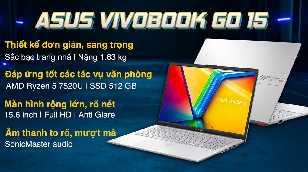 Laptop Asus Vivobook Go 15 E1504FA R5 7520U/8GB/512GB/Win11 (NJ630W)