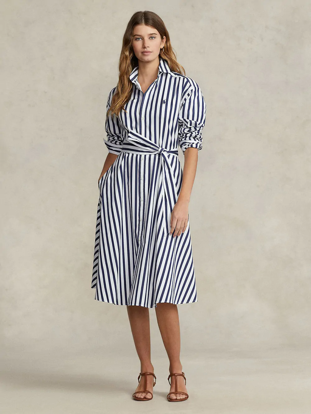 POLO RALPH LAUREN Đầm Nữ Belted Striped Cotton Shirtdress