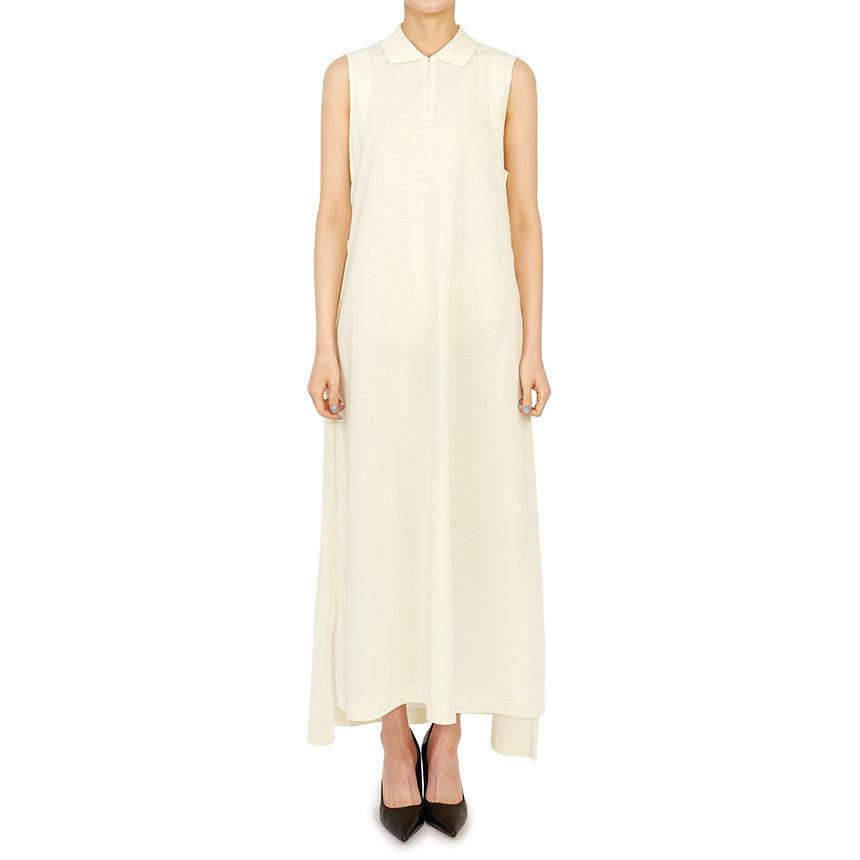 Yohji YamamotoY-3 클래식 피케 HG6144 CREAM WHITE 여자 폴로 민소매 롱 탱크 원피스 릴렉스핏