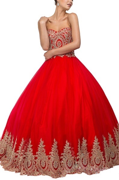Women s A-Line Sweetheart Corset Back Quinceanera Dresses With Gold Appliques