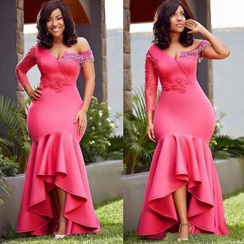 [Other]Bling Beaded Mermaid Bridesmaid Dresses Long Single Long Sleeves Wedding Guest Maid Of Honor Dress P