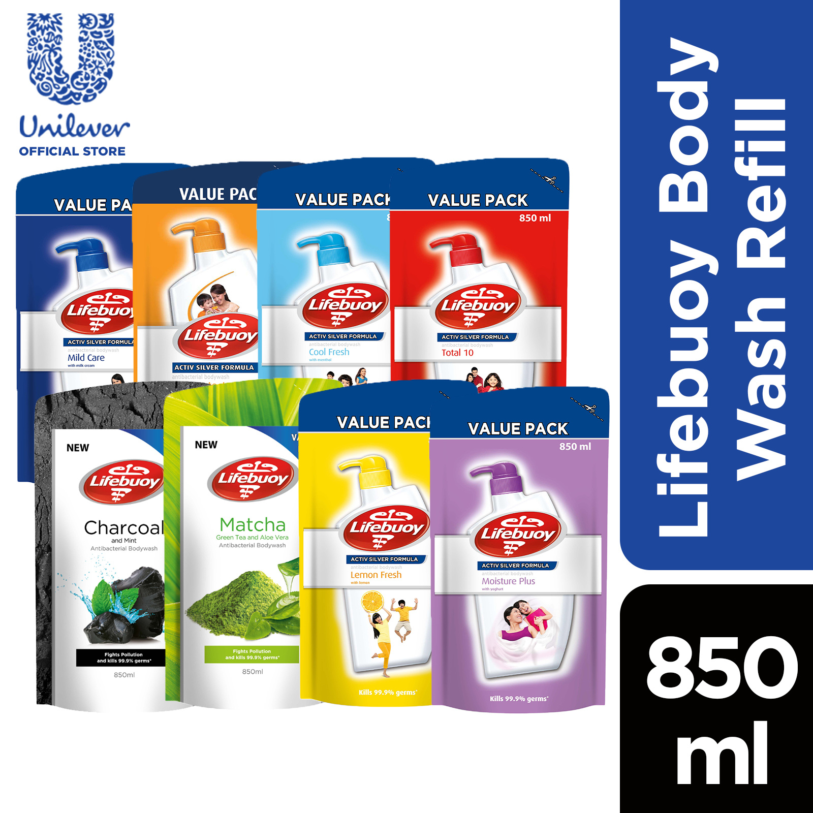 [Lifebuoy] AntiBacterial BodyWash Refill 850ml (8 Variants Available!!)