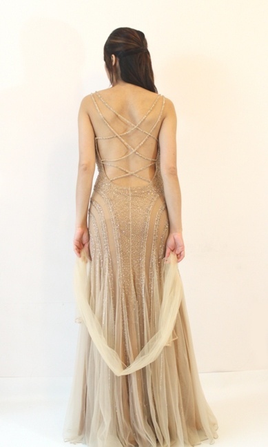 Buy / Rent Evening Gowns and Dresses – Gold Beaded Gown suitable for Wedding Prom Night and other Fo