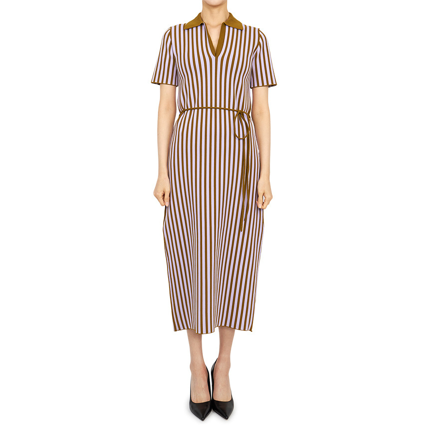 [TORY BURCH][TORYBURCH] Plaited Rib Stripe 135455 505 Woman Polo Short Sleeve Long Dress