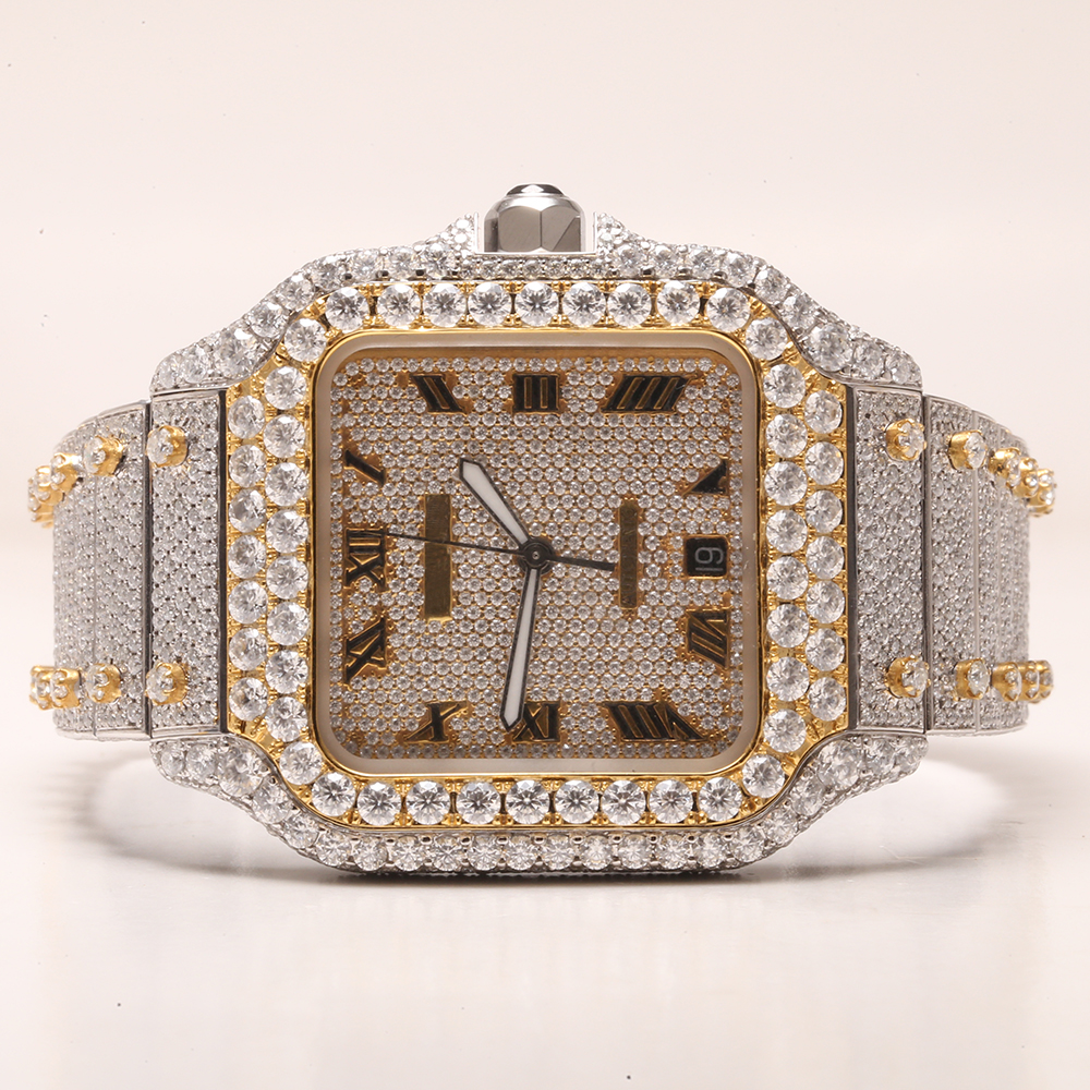 2023new Arrival Brand Iced Out High Quality Luxury Gold Silver Original Customized Hip Hop Men Moissanite Diamond Wrist Watch