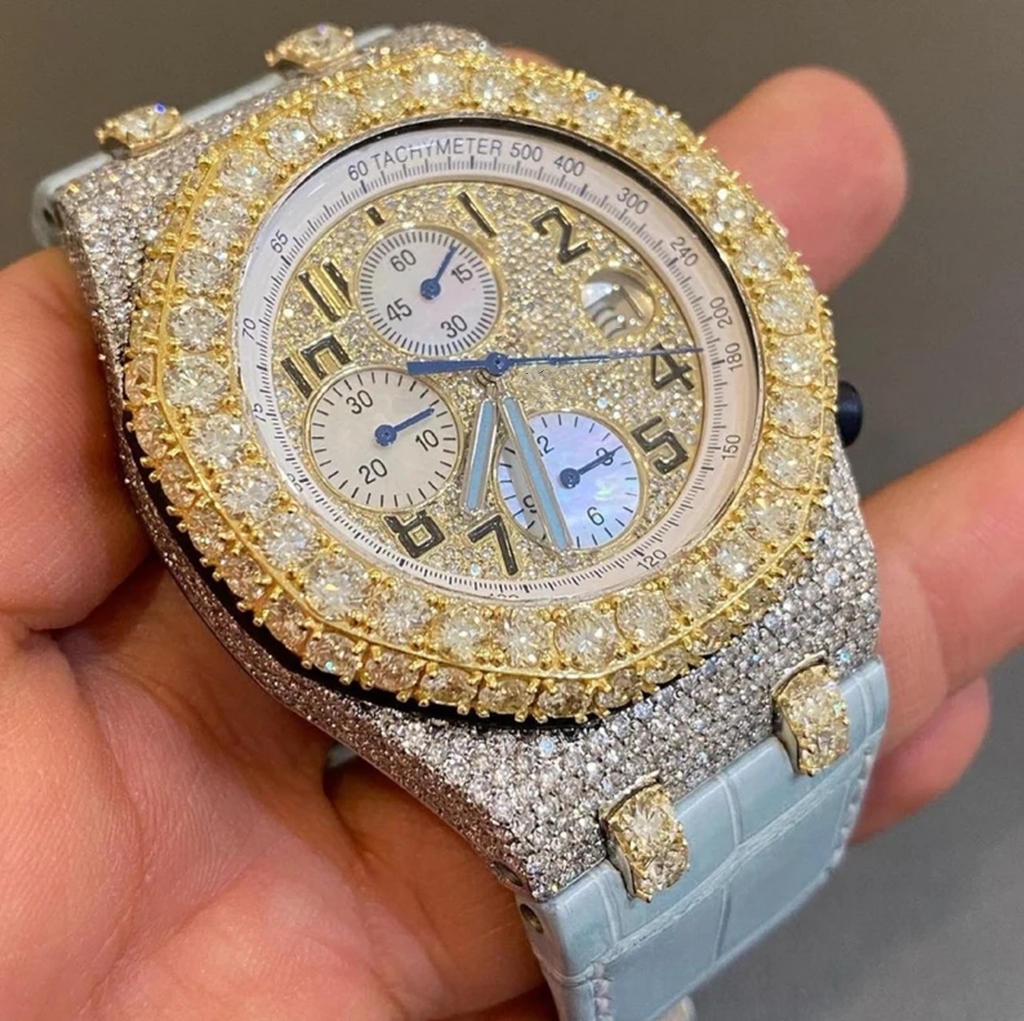 Custom Iced Out Vvs Moissanite Diamond Watch D Color Pave Setting Vvs Moissanite Stainless Steel For Men