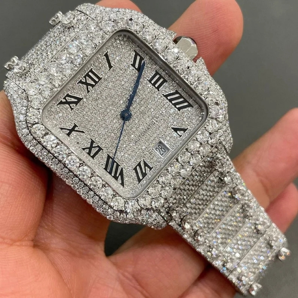 Iced Out Watch Moissanite Diamond D Color Vvs Stainless Steel Vvs Custom Logo Moissanite Watch For Men