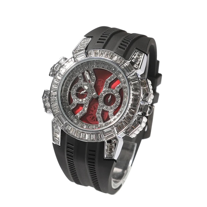Drop Shipping Luxury Stainless Steel Moissanite Iced Out Black Diamond Studded Watch Silver 925