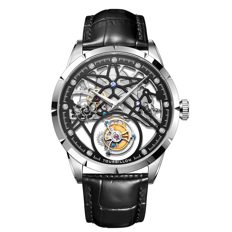 Authentic Tourbillon Mechanical Watch Full Transparent Dial Fashion Waterproof Business Trend Watch