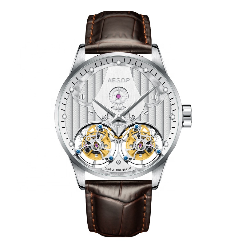 2022 Aesop Brand Oil Pressure Dial Tourbillon Automatic Mechanical Mens Watch Oem Sapphire Glass Double Tourbillon Watch