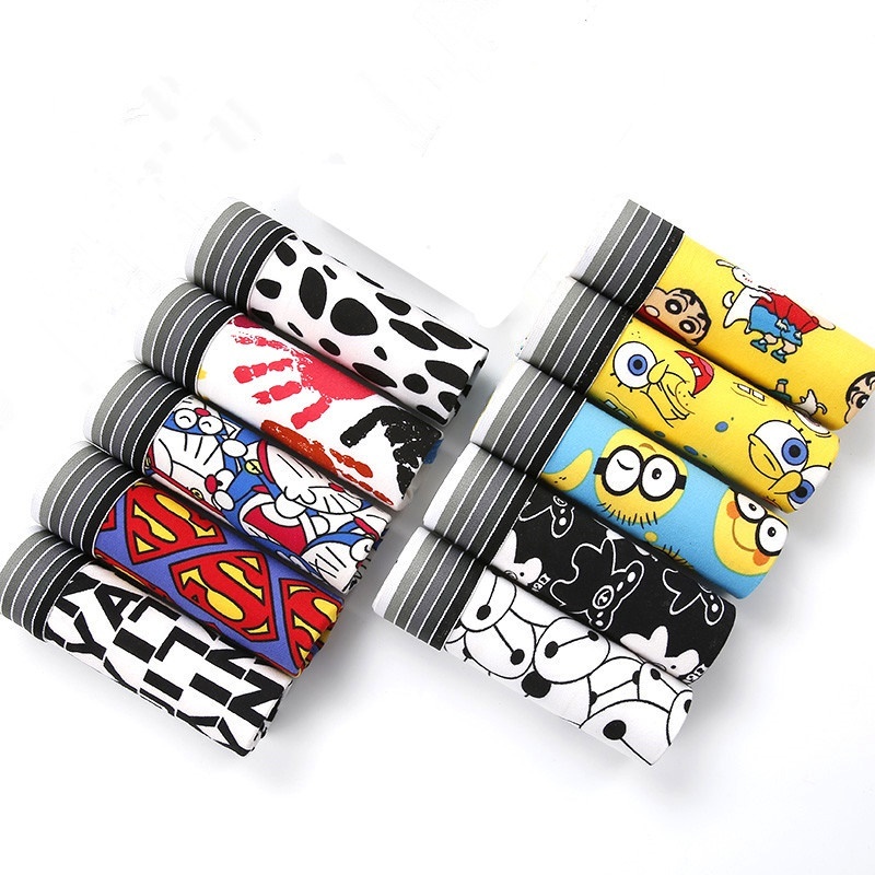 [Homesupply]10pcs/set Underpants Man Boxer Silk Panties Men Lovely Cartoon Mens Underwear Boxers Breathable Summ